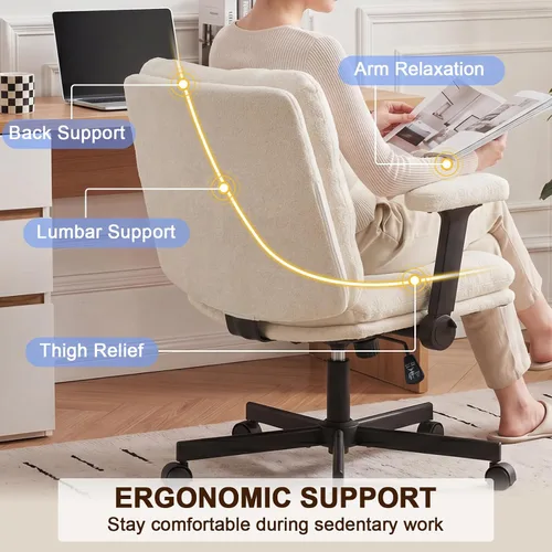 Miniatura 4 de Furniliving Criss Cross Office Chair with Adjustable Flip-up Arms, Premium Chenille Upholstered Cross Legged Chair, Ergonomic Swivel Desk Vanity