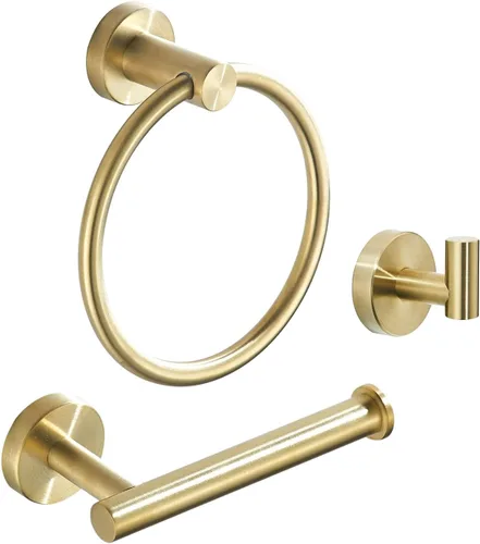 Miniatura 11 de Soporte para papel higiénico, anillo de toalla de baño dorado cepillado, soporte para toallas de mano, accesorios de baño, montaje en pared, acero