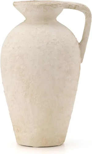 Miniatura 10 de LUKA Jarrón de cerámica rústico estilo granja, jarrón de terracota de 8.25 pulgadas con asa, jarrones de maceta de arcilla neutra jarrón decorativo