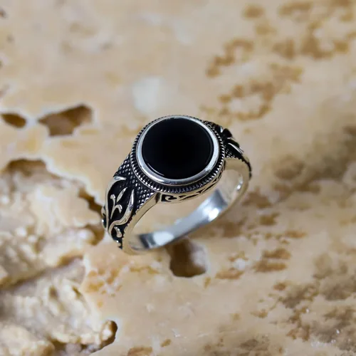Miniatura 2 de Anillo de plata de ley 925 maciza con piedra de ónix para hombre otomano hecho a mano turca, regalo para él
