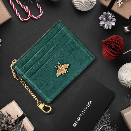 Miniatura 107 de SEAVILIA Tarjetero llavero cartera para mujer con ventana de identificación RFID monedero regalo abeja delgada minimalista pequeña cartera
