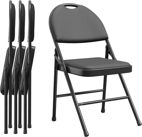 Miniatura 10 de Paquete de 4 sillas plegables con marco de metal con cojín acolchado y respaldo, asiento tapizado de piel sintética de 350 libras, sillas plegables