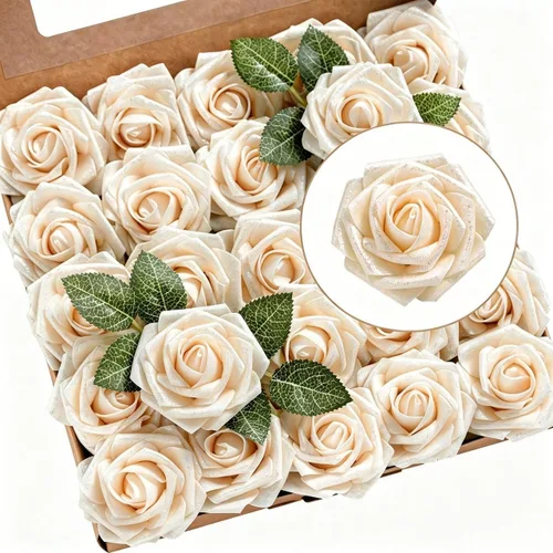 Miniatura 58 de Ling’s Moment - Flores Artificiales, 50 piezas, Rosas Verde Pavo Real con Tallos, 3" de Tacto Real, Espuma DIY para Ramilletes de Boda/Centros