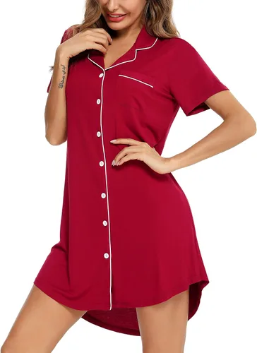 Miniatura 3 de Pjmlifecoco Camisón para mujer, con botones, manga cortalarga, suave modal, ropa de dormir S-XXL