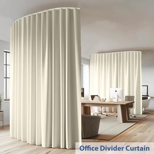 Miniatura 2 de Divisor de habitación con rieles para cortinas montadas en el techo, juego extra ancho de cortinas opacas con rieles flexibles para dormitorio