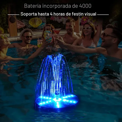 Miniatura 6 de Fuentes Solares para Baño de Pájaros Mejoradas, Bomba de Fuente de Agua Solar de 4W con Batería de 4000, 7 Boquillas y 4 Fijos, Luces LED Coloridas