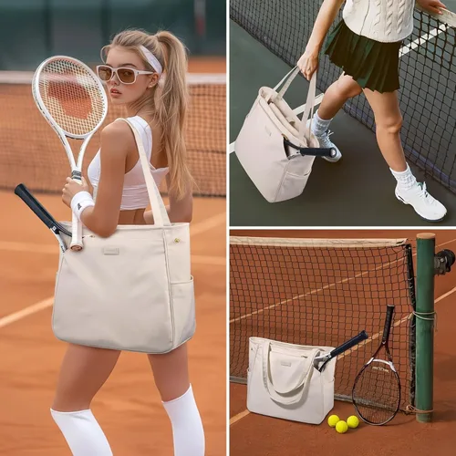 Miniatura 6 de CHICECO Bolsa de tenis para mujer, bolsa de raqueta de tenis grande, bolsa de tenis 2 raquetas, bolsa de pickleball, bolsa de pádel Beige
