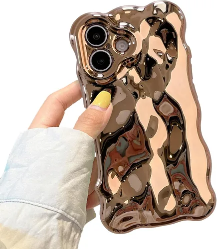 Miniatura 60 de XIZYO Funda para iPhone 13 de 6.1 pulgadas, bonito patrón de ondas, estético, 3D, rizado, ondulado, chapado en purpurina, para mujeres y niñas, Azul