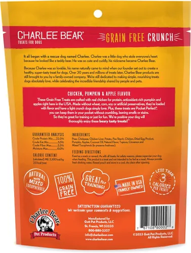 Miniatura 2 de Charlee Bear Crunch - Golosinas para perros sin granos, pollo, calabaza y manzana, bolsa resellable de 8 onzas, golosinas de entrenamiento bajas