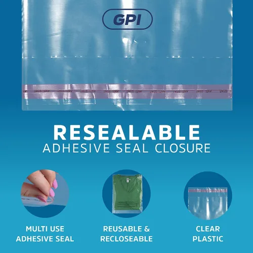 Miniatura 3 de GPI - Paquete de 100 bolsas de polietileno transparentes de 7 x 11 pulgadas, 1.5 mil. - Bolsas de polietileno resellables con tira adhesiva