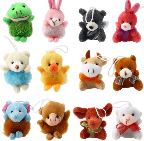 Miniatura 5 de Juego de 32 piezas de mini juguetes de animales de peluche, lindos animales pequeños de peluche llavero decoración para fiestas temáticas, regalo