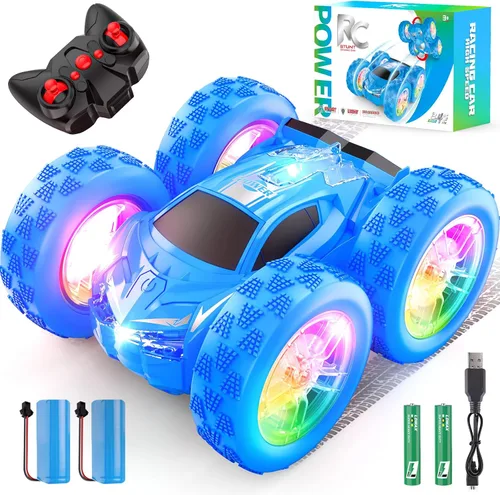 Miniatura 9 de Auto de control remoto para niños, autos de acrobacias RC para niños de 4 a 7 años con luces LED y doble cara para regalo de cumpleaños de Pascua