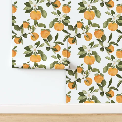 Miniatura 4 de Papel tapiz autoadhesivo para despegar y pegar, flores de naranjas, flores de primavera, frutas cítricas, verano, botánico, floral, papel tapiz
