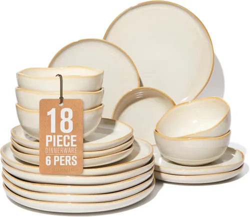 Miniatura 66 de Pokini - Juegos de vajilla de gres para cena, juego de platos y cuencos de cerámica, platos de cocina aptos para microondas y lavavajillas, platos