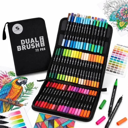 Marcadores de pintura acrílica de 72 colores, rotuladores de doble punta prémium con pincel y punta fina para piedra, madera, caligrafía, pintura