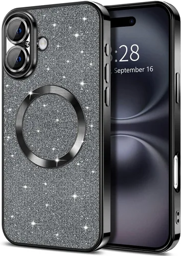 Miniatura 23 de Hython Funda para iPhone 13 Pro Max con purpurina, fundas magnéticas transparentes para teléfono con protector de lente de cámara