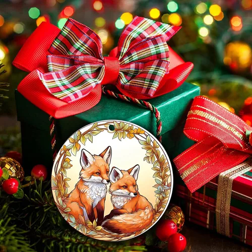 Miniatura 8 de Adorno de Navidad de zorro, árbol de Navidad de la familia de zorros, adornos de zorros de Navidad 2025, decoraciones colgantes de árbol, regalos