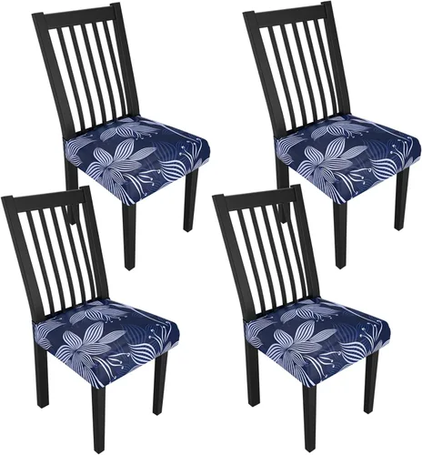 Miniatura 134 de Juego de 4 fundas elásticas para sillas de comedor, fundas para sillas de comedor con estampado floral, fundas para asientos de sillas con estampado