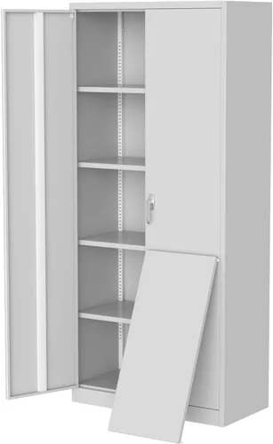 Miniatura 8 de Armario de almacenamiento de metal de 71 pulgadas con 2 puertas y 4 estantes ajustables, archivador de acero con cerradura, gabinetes