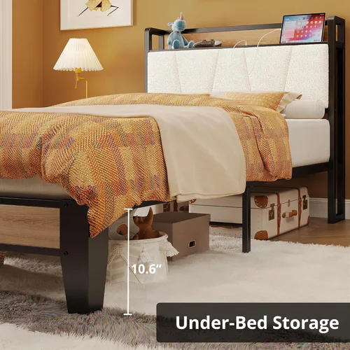 Miniatura 5 de LIKIMIO Marcos de Cama Twin XL, Cabecera de Almacenamiento con Estación de Carga, Sólida y Estable, Sin Ruido, No Necesita Somier, Fácil Montaje