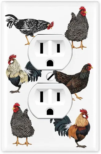 WIRESTER Placa de pared dúplex con tapa de salida - Gallos de pollo de corral