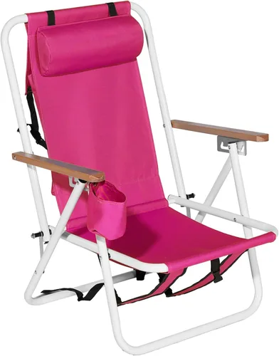 Miniatura 11 de Outvita Silla de playa plegable con reposacabezas ajustable de 4 ángulos de inclinación flexibles, con soporte para tazas, portátil, de alta Azul