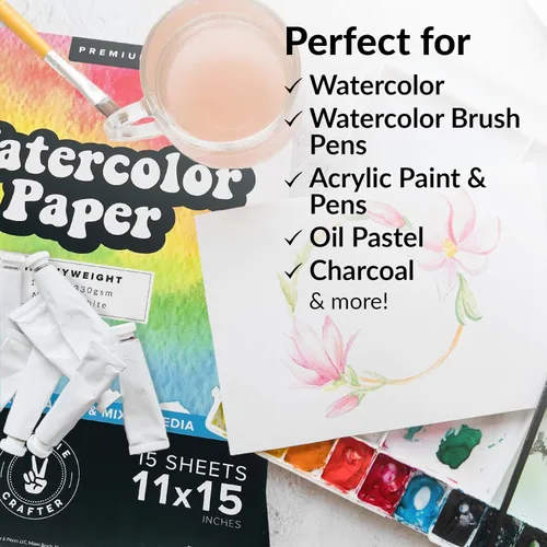 Miniatura 2 de Bloc de papel de acuarela, paquete de 2, papel pesado blanco prensado en frío de 140 libras para pintura de acuarela, marcadores y bolígrafos, 11 x