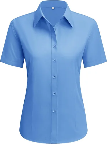 Miniatura 25 de siliteelon Camisas de vestir para mujer, de manga corta, de algodón, camisa con botones abajo, camisa básica con botones arriba, camisas con cuello