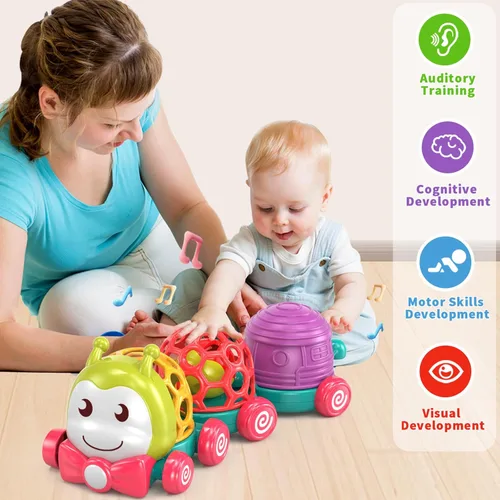 Miniatura 2 de MOONTOY - Juguetes de auto oruga para bebés de 6 a 12 meses, juguete musical de gateo para empujar y andar para bebés, juguete sensorial suave