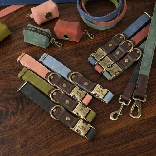 Miniatura 7 de Collares para perros personalizados, collar de piel sintética suave personalizada con nombre de mascota y número de teléfono para perros pequeños