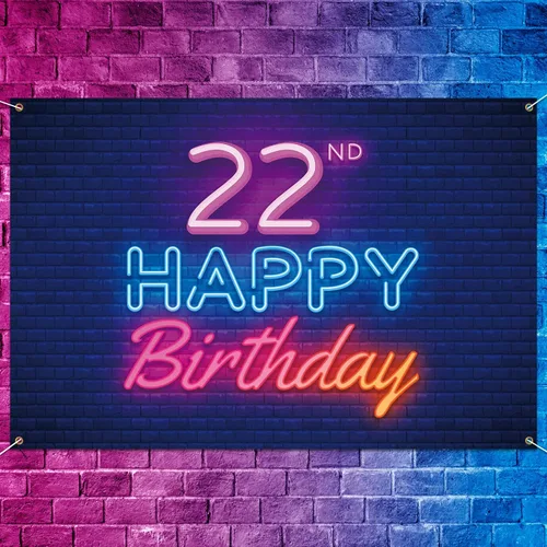 Cartel de fondo de 22 cumpleaños de neón brillante color negro – Decoración colorida brillante de 22 años para fiesta de cumpleaños temática para