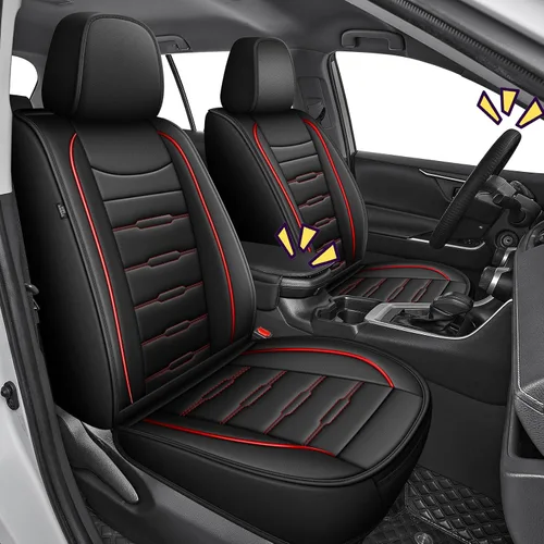 AOMSAZTO RAV4 - Fundas de asiento delantero de cuero para Toyota RAV4 2019 2020 2021 2022 2023 2024 2025 LE, XLE, XLE Premium, Limited con Línea roja