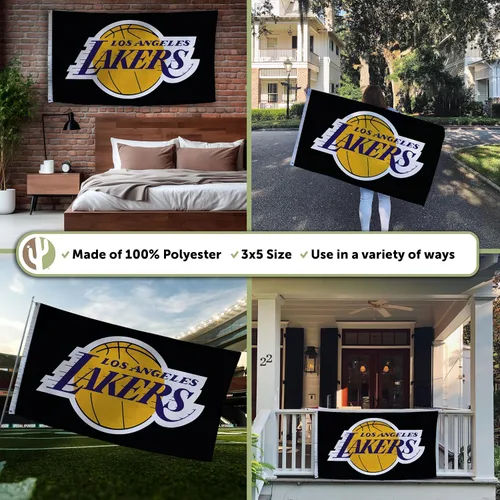 Miniatura 3 de Desert Cactus Bandera de los Lakers de Los Ángeles Los Angeles Lakers NBA National Basketball Association 100% poliéster para interiores