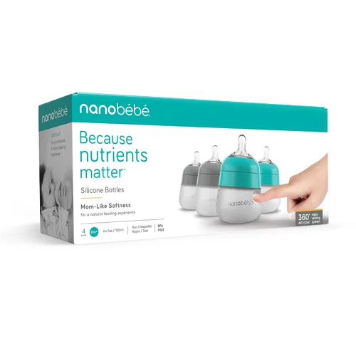 Miniatura 6 de Nanobebe - Biberón de silicona flexible, anticólicos, sensación natural, pezón que no se derrumba, base estable sin puntas, fácil de limpiar, Gris