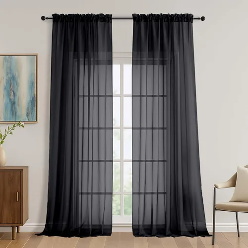 Miniatura 82 de OVZME - Cortinas traslúcidas blancas de 45 pulgadas de largo, 2 paneles, cortinas de gasa con bolsillo para barra para ventanas pequeñas, cada una