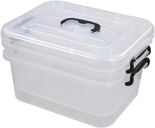Miniatura 7 de Caja de almacenamiento de plástico de 8 litros, paquete de 2 contenedores de almacenamiento transparentes con asas