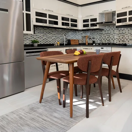 BISCHAIR - Juego de 4 sillas de comedor de madera tapizadas de mediados de siglo modernas para muebles de habitación con diseño ergonómico duradero
