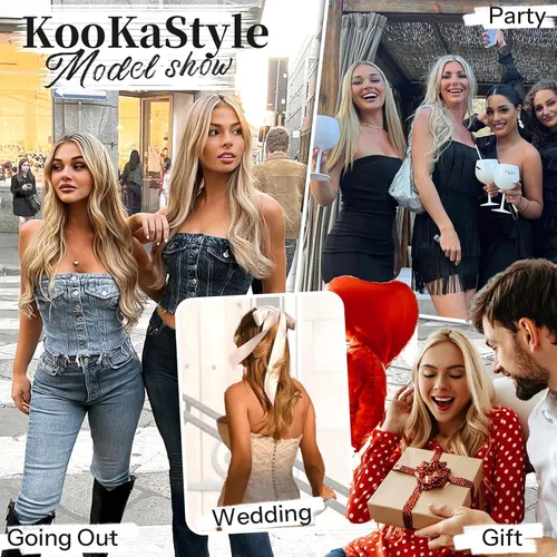 Miniatura 4 de KooKaStyle Extensiones de cabello con clip, extensiones de cabello grueso y largo y lacio, con trama de encaje suave, ligeras, 7 unidades, Rubio