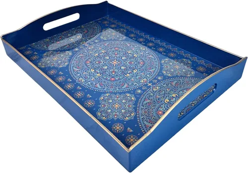 Miniatura 24 de Bandeja de servir azul con 4 asas, bandeja decorativa de plástico para mesa de café, otomana - Ideal para sala de estar y baño. 15 x 11 x 1.9