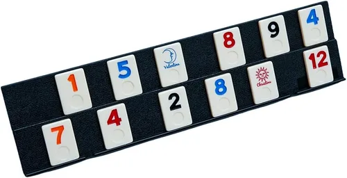 Miniatura 6 de Bello Games New York, Inc. Borough Park Deluxe Rummy Juego con números grabados grandes en una caja de cuero sintético negro