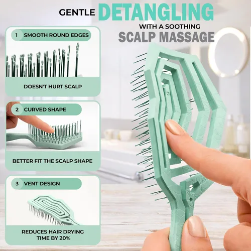 Miniatura 2 de Fiora Naturals Cepillo desenredante para el cabello para mujer, cepillo desenredante con cerdas suaves flexibles, se desliza suavemente a través