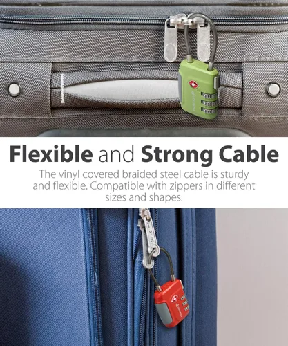 Miniatura 5 de Fosmon TSA - Cerraduras de cable aceptadas para equipaje, (paquete de 2) reconfigurables, fáciles de leer, combinación de 3 dígitos con cuerpo