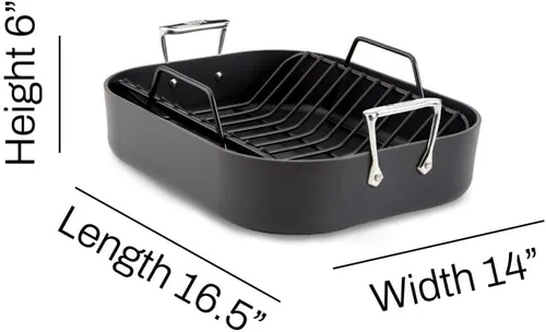 Miniatura 7 de All-Clad HA1 Asador Antiadherente Anodizado Duro y Parrilla Antiadherente 13x16 Pulgadas Apto para Horno y Asador hasta 500F Bandeja para Asar