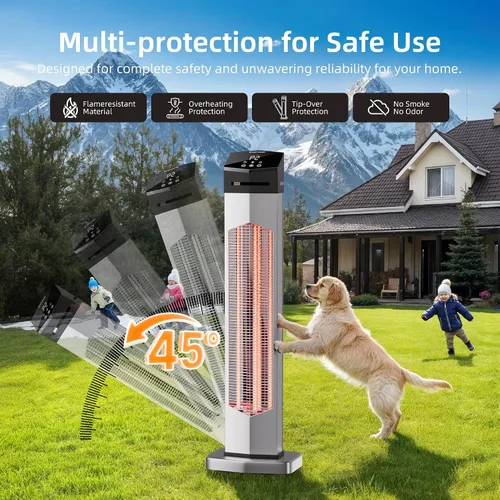 Miniatura 7 de Uthfy - Calentador eléctrico de patio al aire libre de 37 pulgadas, calentador infrarrojo de 1500 W con control remoto, temporizador de 12H