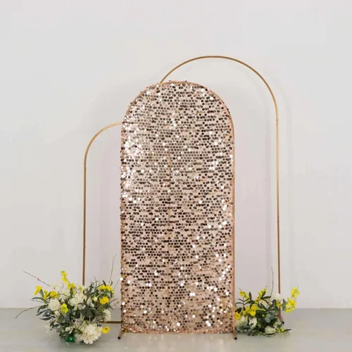 Miniatura 9 de Efavormart - Funda para telón de fondo de lentejuelas color plateado brillante para arco de boda con parte superior redonda, de una cara, 5 pies