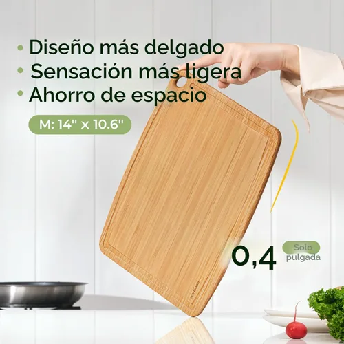 Miniatura 3 de Keechee Tabla de cortar de bambú apta para lavavajillas, tabla de cortar de madera ligera y duradera, reversible con ranura para jugos, fácil
