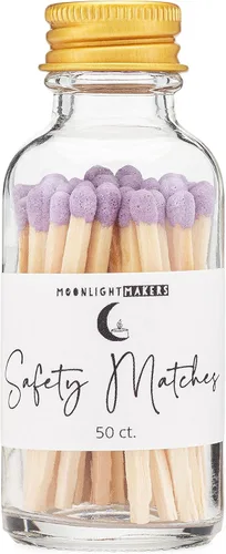 Miniatura 9 de Moonlight Makers Fancy Matches in Jar - 50 fósforos de seguridad de madera, tarro decorativo de vidrio con golpeador, soporte reutilizable, tapa Rosa