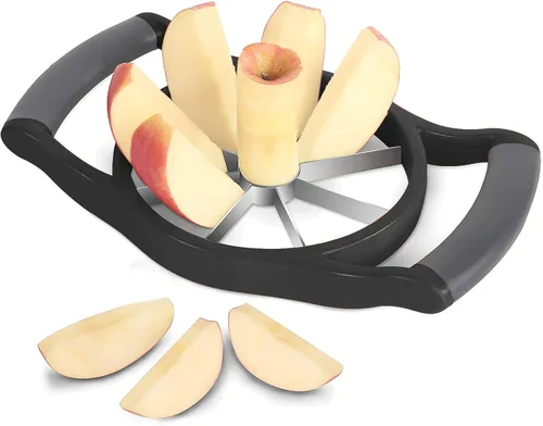 Newness - Cortador de manzana extra grande de 5.12 pulgadas, 8 hojas, acero inoxidable, color negro