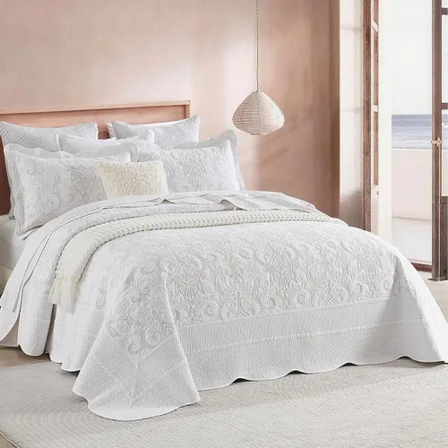 Bedduvit Juego de colcha extragrande de 120 x 128 pulgadas, 100% algodón natural, colcha blanca tamaño King, colcha suave y ligera, 3 piezas con