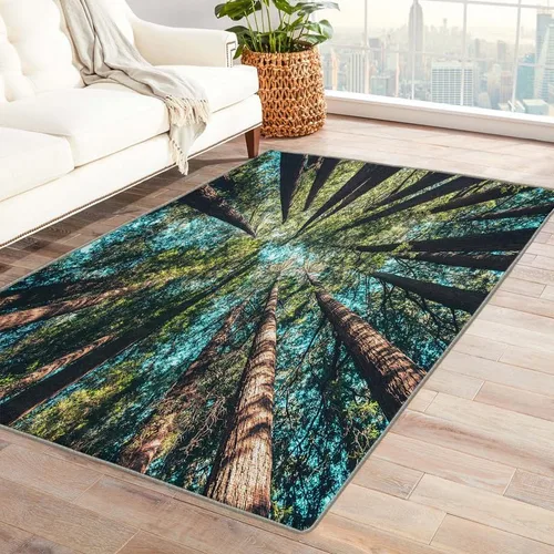 Alfombras de bosque para dormitorio, sala de estar, techo de árbol, alfombra de 4 x 5 pies, lavable, antideslizante, suave, alfombra de pelo bajo,